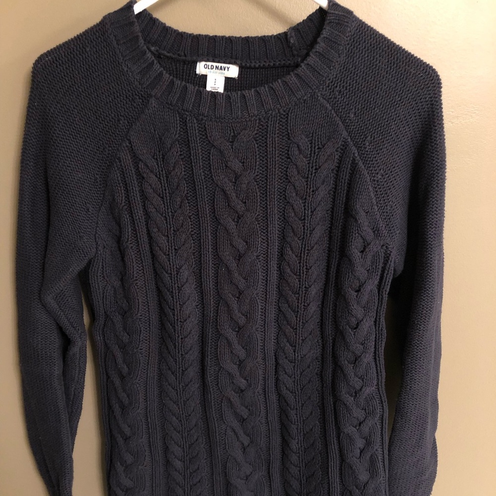 navy blue cable sweater